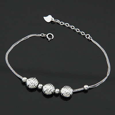 車花雙層圓球魚銀手鏈|韓國飾品批發|銀飾批發|銀飾品