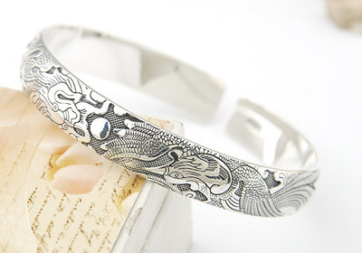 1500013泰國民族風俗龍鳳呈祥手鐲|韓國飾品批發|銀飾批發|銀飾品